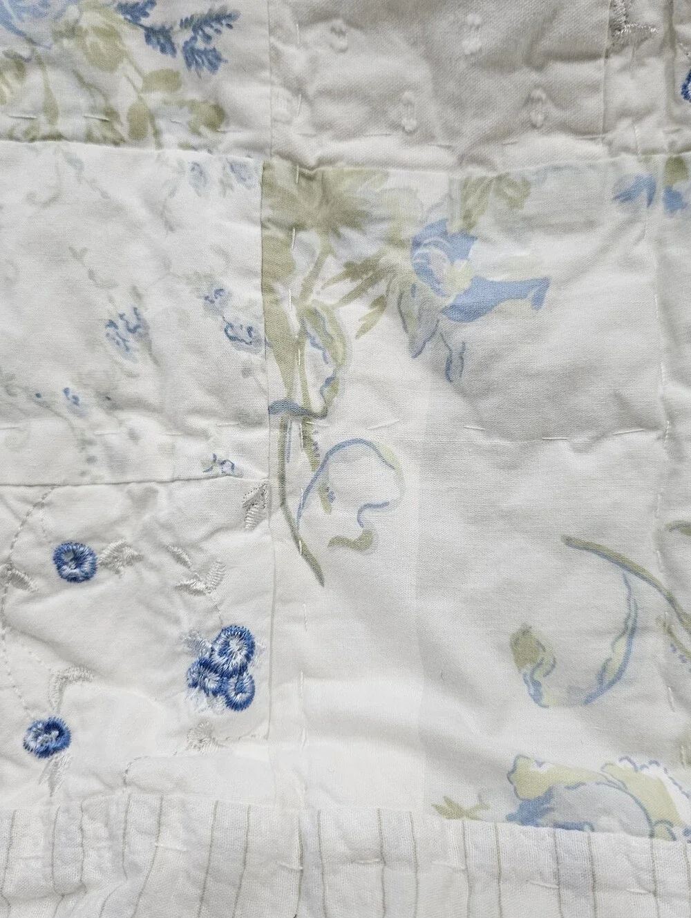 Simply Shabby Chic British Rose Blue Floral Patchwork Quilted STD Pillow Shams 2